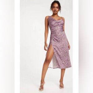NWT For Love & Lemons June Midi Slip Dress Purple Animal Print Size Small